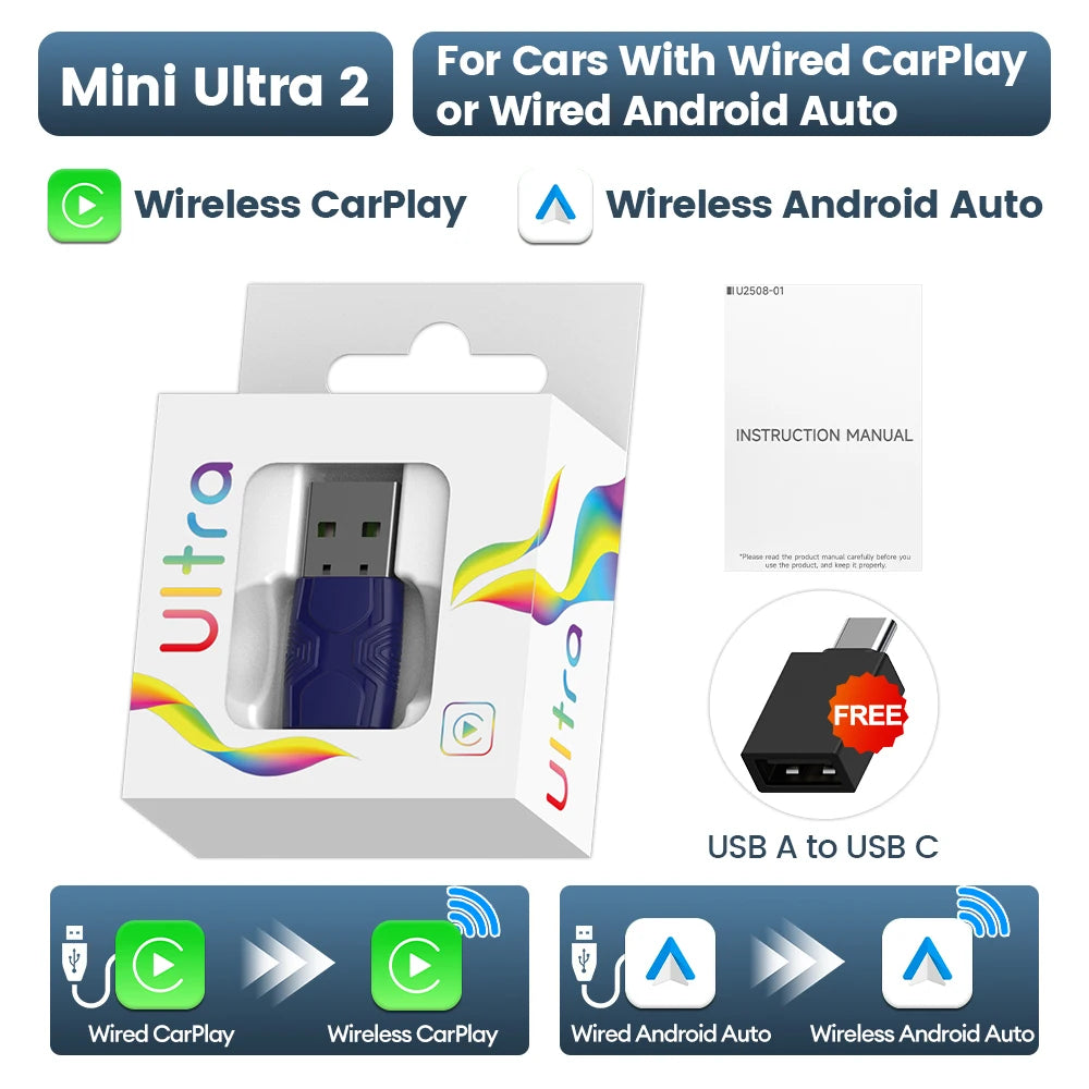 CarlinKit 5.0 Mini Ultra Wireless Adapter Wireless CarPlay Android Auto For OEM Car Plug and Play WiFi Bluetooth Auto Connection