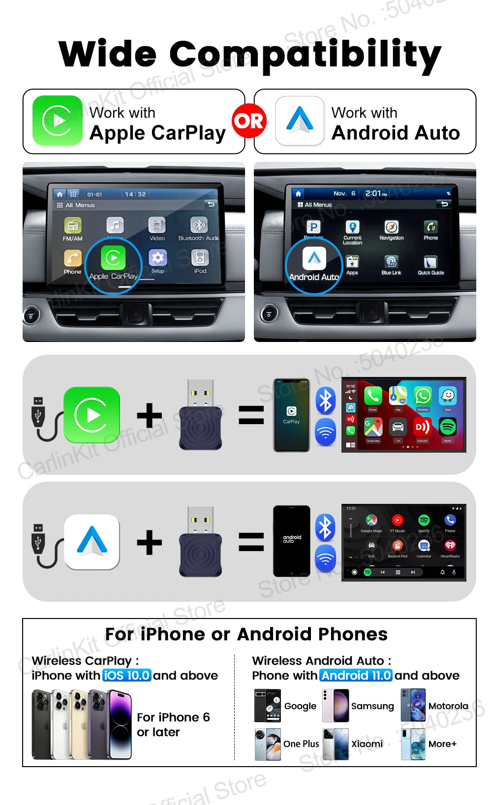 CarlinKit 5.0 Mini Ultra Wireless Adapter Wireless CarPlay Android Auto For OEM Car Plug and Play WiFi Bluetooth Auto Connection